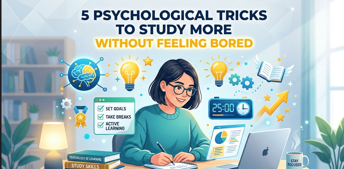 5 Psychological Tricks to study more without feeling bored.